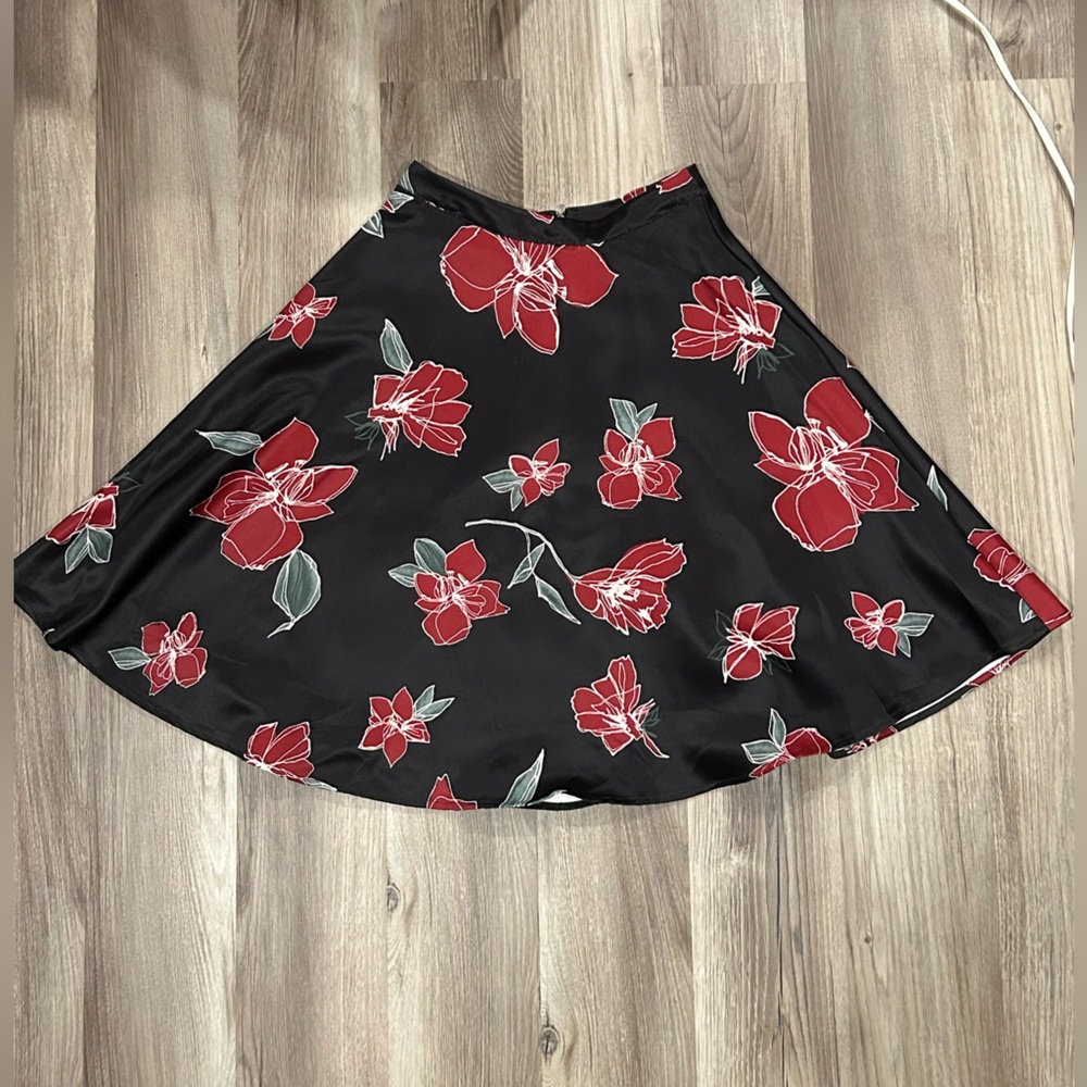 Forever 21 Black Skirt with Red and White Floral Print